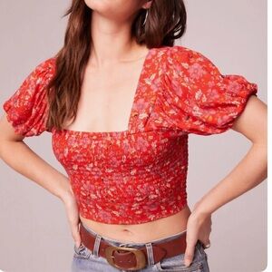 NWT Band Of The Free Joelle Floral Smocked Crop Top Crimson Pink Floral M
